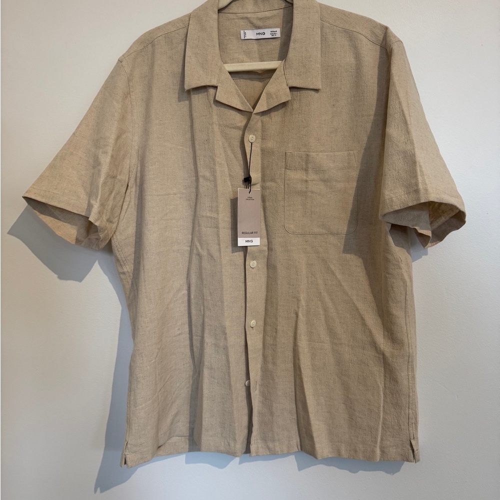 Mango Tan Casual Button Down Shirt Relaxed Fit
